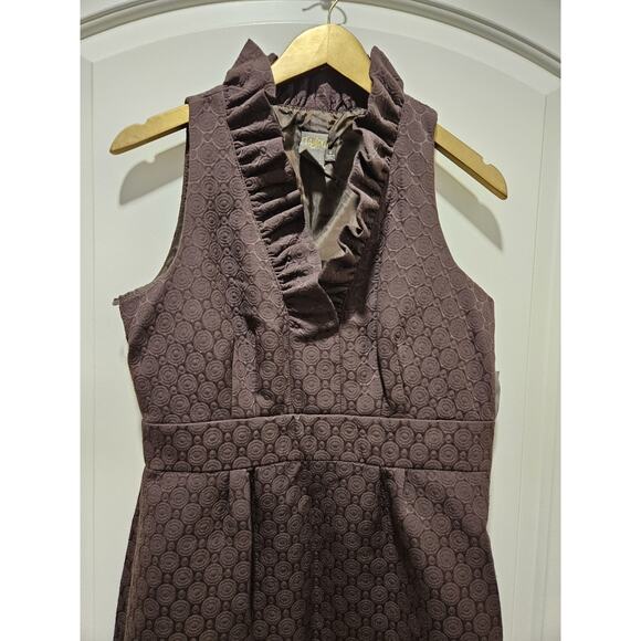 NWT TAYLOR Brown RUFFLED Sheath DRESS SZ 8 $148 Fitted Waist Textured Boutique - Picture 2 of 10